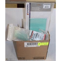 BOX OF VARIOUS SIZED WELDING GLASS-VISOR PLATES