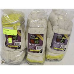 3 BUNDLES OF 12 PAIRS SURE KNIT GLOVES, MEDIUM