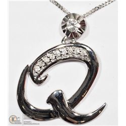 #3 -10K WHITE GOLD DIAMOND "Q" INITIAL NECKLACE