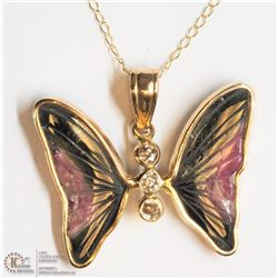 #8 -14KT YELLOW GOLD GEMSTONE PENDANT W/ CHAIN