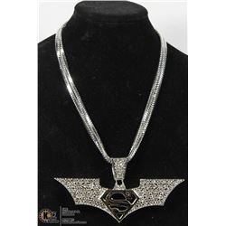 RHINESTONE SUPERMAN SYMBOL WITH WINGS PENDANT