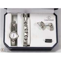LAWRENCE WATCH , BRACELET AND CLIP ON EARRINGS SET