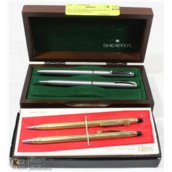 SHEAFFER WHITE DOT PEN SET IN WOOD CASE WITH