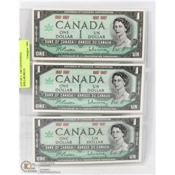 LOT OF 3 - 1967 CENTENNIAL DOLLAR BILLS