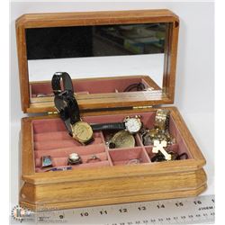 WOOD JEWELLERY BOX W/NEEDLEPOINT TOP