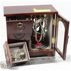 BROWN WOOD JEWELLERY BOX W/ETCHED