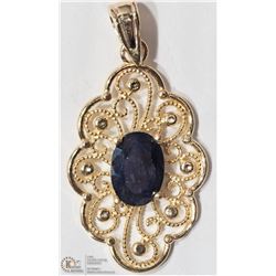 #12 -14K Y.GOLD SAPPHIRE VINTAGE FILIGREE PENDANT