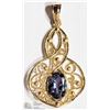 Image 1 : #16 -14K Y.GOLD SAPPHIRE VINTAGE FILIGREE PENDANT