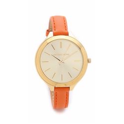 NEW MICHAEL KORS RUNWAY SLIM LEATHER STRAP WATCH