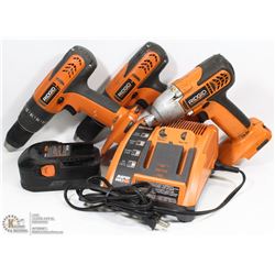 BOX WITH "RIDGID" IMPACT DRILL, 2 DRILLS, 18V