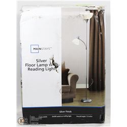 MAINSTAYS SILVER FLOOR LAMP WITH READING LIGHT