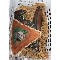 BASKET WITH ASSORTED AFRICAN AND MEXICAN MASKS