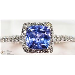 #24 -14K W. GOLD TANZANITE & DIAMOND HALO RING