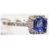 Image 2 : #24 -14K W. GOLD TANZANITE & DIAMOND HALO RING