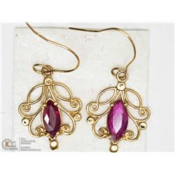 #25 -14KT YELLOW GOLD NATURAL RUBY EARRINGS