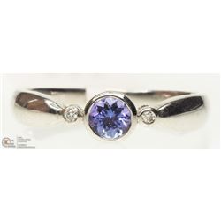 #28 -10K WHITE GOLD TANZANITE & 2 DIAMOND RING