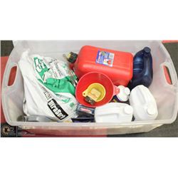 LARGE CLEAR BIN FULL OF SHOP/GARAGE