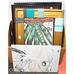 LOT OF PICTURES FRAMED AND CANVAS INCL ONE GOLD