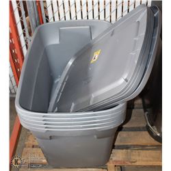 4 LARGE GRAY PLASTIC BINS WITH LIDS