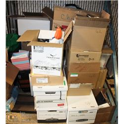 PALLET WITH OFFICE SUPPLIES, TOOLS AND MORE