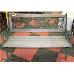WOOD AND WROUGHT IRON BENCH (GREEN 49"LONGX32"TALL