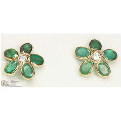 #37 -14K GOLD EMERALD & WHITE SAPPHIRE EARRINGS
