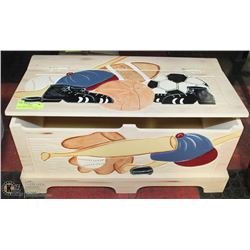 WOOD SPORTS THEME TOY/STORAGE BOX FOR A BOY -