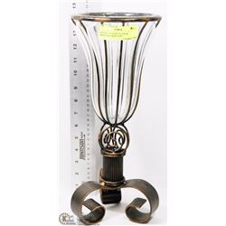 ESTATE 3 FOOTED GLASS & WROUGHT IRON VASE -