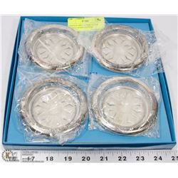 VINTAGE ESTATE BIRK SILVER PLATED GLASS COASTERS-