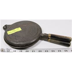 ANTIQUE CAST IRON #8 WAFFLE IRON MADE BY JAMES