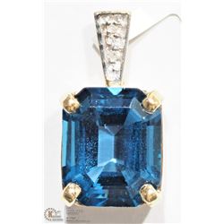 #49 -14K YELLOW GOLD BLUE TOPAZ & DIAMOND PENDANT