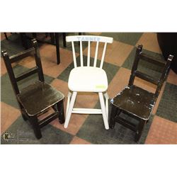 LOT OF 3 KIDS WOOD CHAIRS
