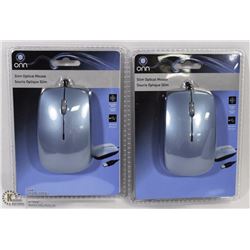 CASE OF 2PCS NEW ONN SLIM OPTICAL MOUSES