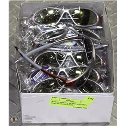 BOX OF REPLICA SILVER AND GREY OAKLEY SUNGLASSES