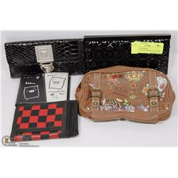 LOT OF 5 WOMENS WALLETS/CLUTCH INCL ED HARDY