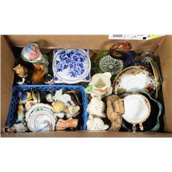 BOX OF ESTATE COLLECTIBLES INCL ROYAL ALBERT 4PC