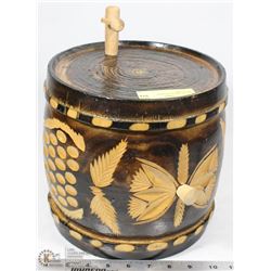 CARVED WOOD MINI KEG DECANTER