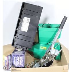 BOX W/ 2 PLASTIC MITRE BOXES, STEAM QUICK IRON,