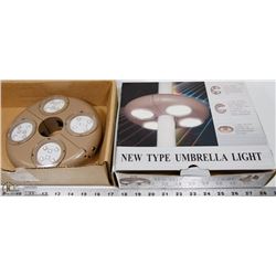 LOT OF TWO UMBRELLA LIGHTS WITH NO POWER CORDS