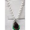 Image 1 : NECKLACE - 1.15CT BEZEL SET PEAR FACETED GARNET & ROUND FACETED DIAMOND IN STERLING SILVER SETTING -