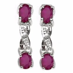 EARRINGS - 0.77 CTW OVAL FACETED GENUINE RUBY & 2 GENUINE DIAMONDS IN PLATINUM OVER 0.925 STERLING S