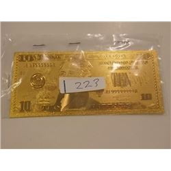 GOLD FOIL BILL - 24K GOLD - USA $10 - not legal tendar