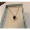 Image 2 : NECKLACE - 1CT OVAL FACETED GARNET & DIAMOND IN STERLING SILVER SETTING - INCLUDES CERTIFICATE $280
