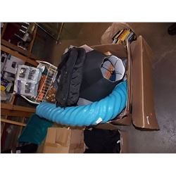 WIRE BIN UNIT & CONTENTS, POOL NOODLE & BOX MISC