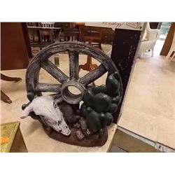 VINTAGE WHEEL & COW SKULL ORNAMENT - as-is