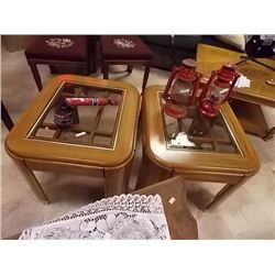 OAK & GLASS END TABLES - 2 TTL
