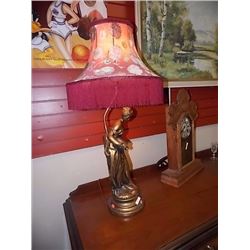 VINTAGE LAMP - TASSLE SHADE / LADY FIGURE as-is
