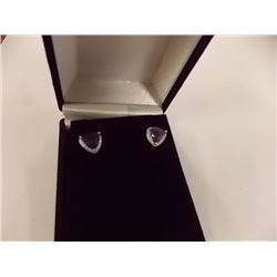 EARRINGS - 2.2TCW TRILLION FACETED AMETHYST & DIAMONDS IN STERLING SILVER SETTING - POST & BUTTERFLY