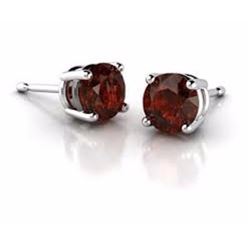 EARRINGS - 1.20 CTW ROUND FACETED PERSIAN RED GARNET IN PLATINUM OVER 0.925 STERLING SILVER SETTING 