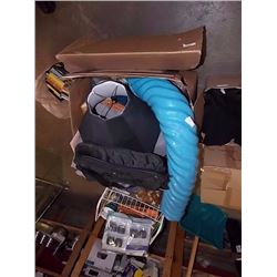 WIRE BIN UNIT & CONTENTS, POOL NOODLE & BOX MISC